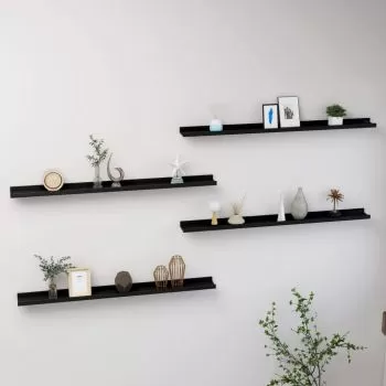 Rafturi de perete, 4 buc., negru, 100x9x3 cm