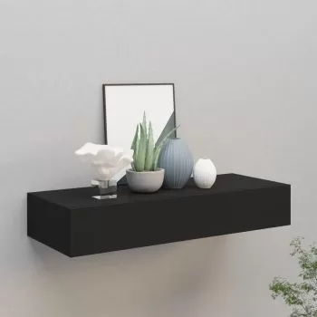 Dulap de perete cu sertar, negru, 60 x 23.5 x 10 cm