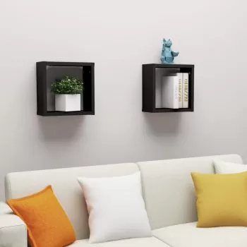 Set 2 bucati rafturi de perete cub, negru, 30 x 15 x 30 cm