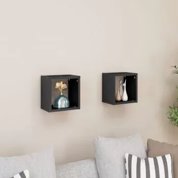 Set 2 bucati rafturi de perete cub, gri lucios, 22 x 15 x 22 cm