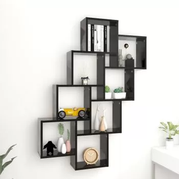 Raft de perete cub, negru, 90 x 15 x 119 cm