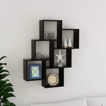 Raft de perete cub, negru, 78 x 15 x 93 cm