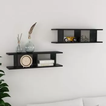 Rafturi de perete, negru lucios, 78 x 18 x 20 cm