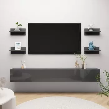  Rafturi de perete, 4 buc., gri extralucios, 40x11,5x18 cm, PAL