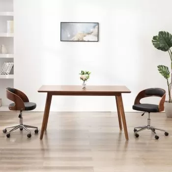  Scaune pivotante, 2 buc. negru, lemn curbat & piele ecologică