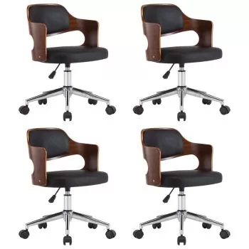 Scaune bucătărie 4 buc, negru, lemn curbat & piele ecologică