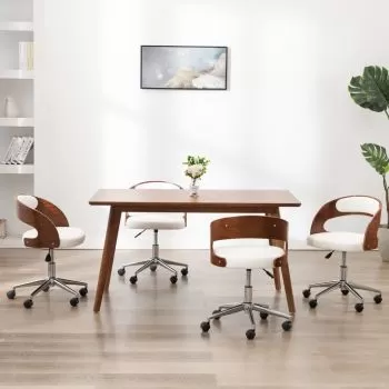  Scaune pivotante, 4 buc. alb, lemn curbat & piele ecologică