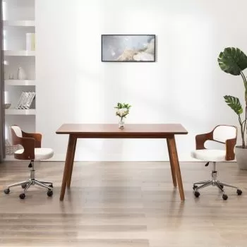  Scaune pivotante, 2 buc. alb, lemn curbat & piele ecologică