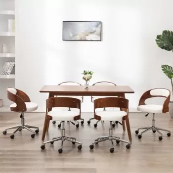 Set 6 bucati scaune pivotante de masa, alb, 48 x 53 x 74.5 cm