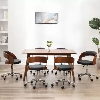  Scaune pivotante, 6 buc. negru, lemn curbat & piele ecologică
