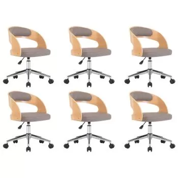 Scaune pivotante masă, 6 buc., gri taupe, lemn curbat & textil