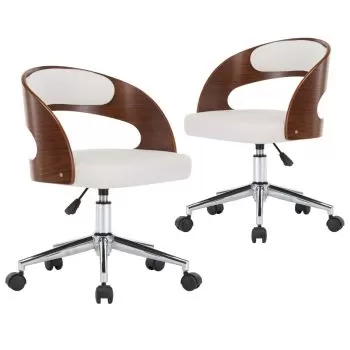 Set 2 bucati scaune pivotante de masa, alb, 48 x 53 x 74.5 cm