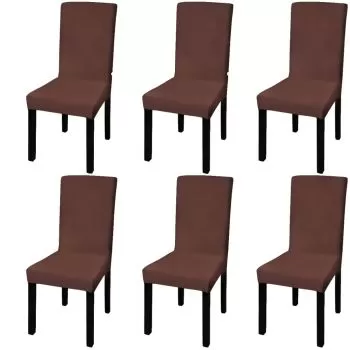 Set 6 bucati huse de scaun elastice drepte, maro