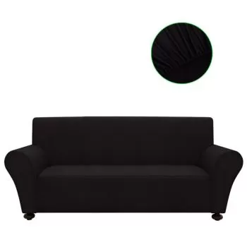 Husa elastica pentru canapea poliester jersey negru, negru, Canapea cu 3 locuri