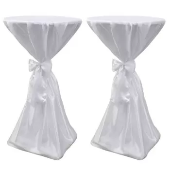 Set 2 fete de masa pentru evenimente 80 cm cu panglica, alb, 80 cm