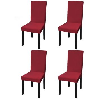 Huse de scaun elastice drepte, 4 buc., roșu bordo