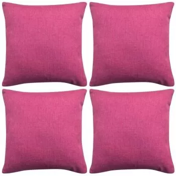 Set 4 bucati huse de perna cu aspect de panza, roz, 80 x 80 cm