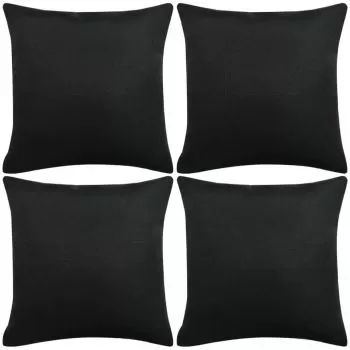Set 4 bucati huse de perna cu aspect de panza, negru, 50 x 50 cm