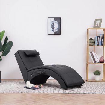 Șezlong de masaj cu pernă, negru, piele artificială