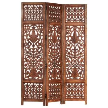  Paravan cameră sculptat manual 3 panouri maro 120x165 cm mango