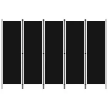 Paravan de camera cu 5 panouri, negru, 250 x 250 x 180 cm