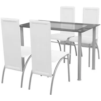 Set masa cu scaune, 5 piese, alb, 70 x 70 x 75 cm