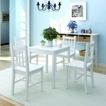 Set cu masa si scaune din lemn de pin, 5 piese, alb, 70 x 70 x 73.8 cm
