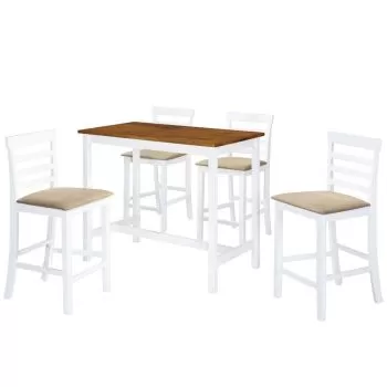 Set masa si scaune de bar, 5 piese, maro închis si alb, 60 x 60 x 91 cm