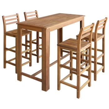 Set masa si scaune de bar 5 piese, maro, 60 x 60 x 105 cm