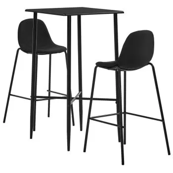 Set mobilier de bar, 3 piese, negru, 60 x 60 x 111 cm