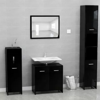 Set mobilier de baie, negru lucios