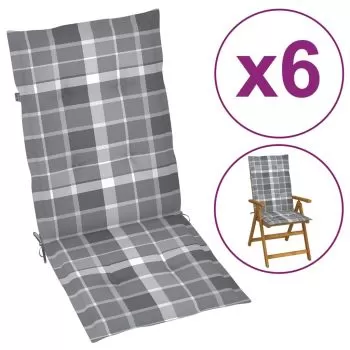 Set 6 bucati perne pentru scaun de gradina, gri cu model, 120 x 50 x 3 cm