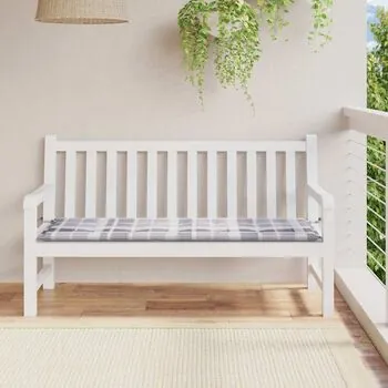  Pernă bancă de grădină, gri carouri, 150x50x4 cm, textil Oxford