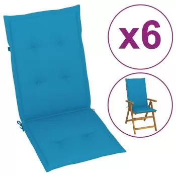 Set 6 bucati perne scaun de gradina, albastru, 120 x 50 x 3 cm