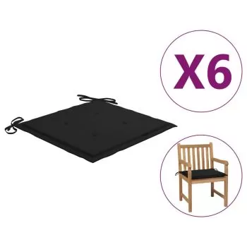 Set 6 bucati perne scaun de gradina, negru, 50 x 50 x 3 cm