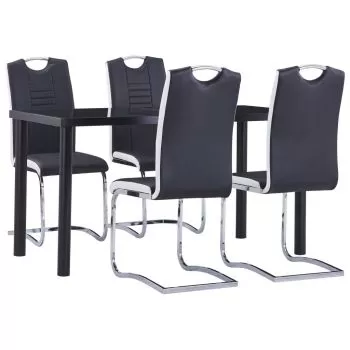  Set mobilier de bucătărie, 5 piese, negru, piele ecologică