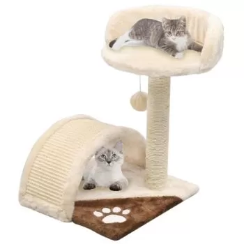 Ansamblu pisici cu stalpi funie sisal, bej si maro, 40 cm