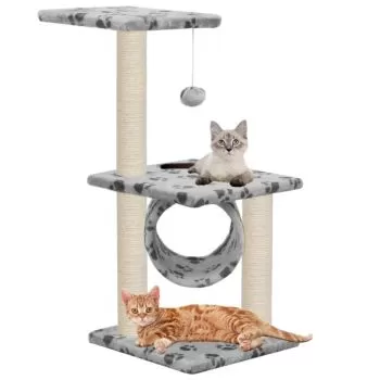 Ansamblu pisici cu stalpi funie sisal gri 65 cm imprimeu labute, gri cu model, 65 cm