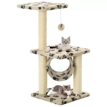 Ansamblu pisici stalpi funie sisal, bej cu model, 65 cm