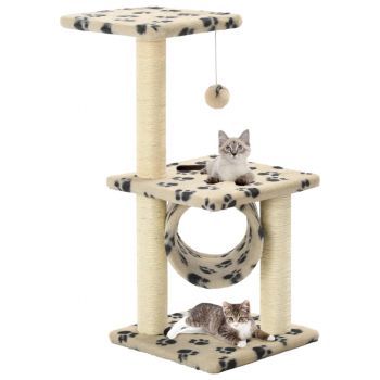 Ansamblu pisici stâlpi funie sisal, bej, 65 cm, imprimeu lăbuțe