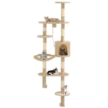 Ansamblu pisici, stâlpi sisal, montare perete, 194 cm, bej