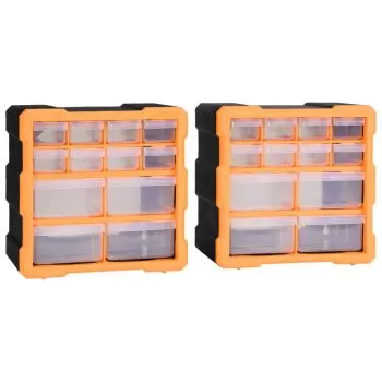 Set 2 bucati organizatoare cu 12 sertare, portocaliu si negru, 12 sertare