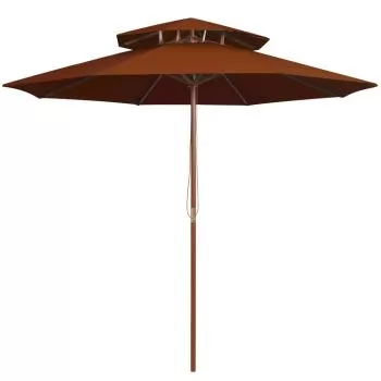 Umbrelă de soare dublă, stâlp din lemn, cărămiziu, 270 cm