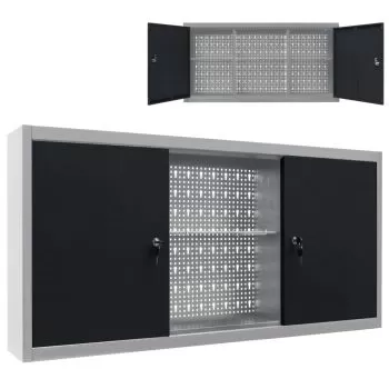 Dulap de perete pentru unelte gri & negru metal stil industrial, gri si negru, 120 x 19 x 60 cm