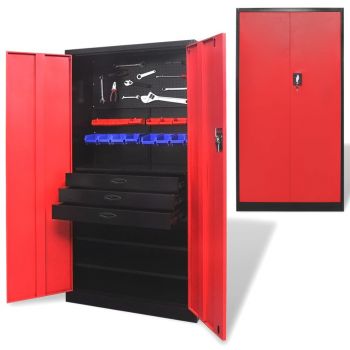 Dulap metalic depozitare scule cu compartiment detașabil, negru-roșu