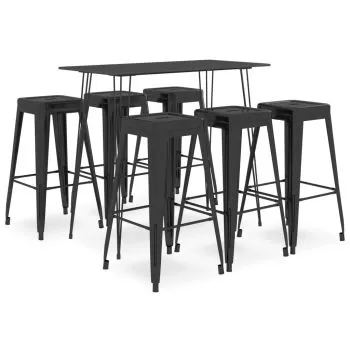 Set mobilier de bar, 7 piese, negru, 60 x 60 x 105 cm