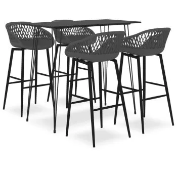  Set mobilier de bar, 5 piese, negru și gri