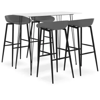 Set mobilier de bar, 5 piese, alb si gri, 60 x 60 x 105 cm