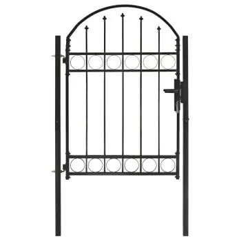 Poarta de gard cu arcada, negru, 100 x 125 cm