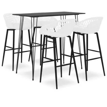 Set mobilier de bar, 5 piese, alb si negru, 60 x 60 x 105 cm
